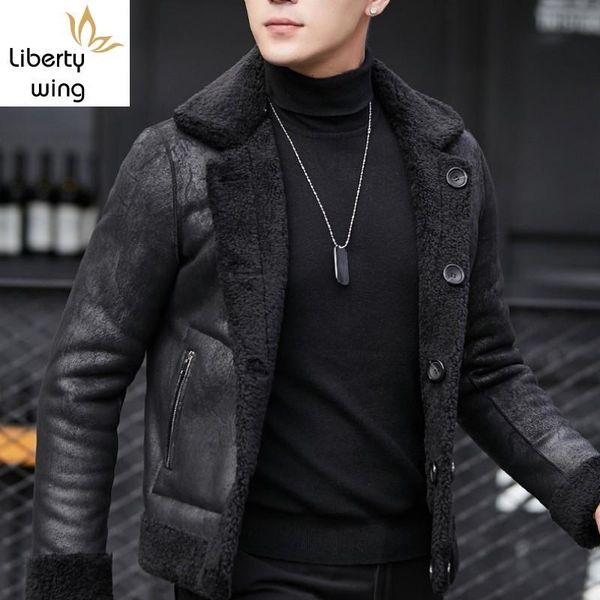 men's leather & faux winter mens 100% wool shearling warm suede jacket 5xl overcoat single breasted short real lamb fur coat, Black
men's leather & faux winter mens 100% wool shearling warm suede jacket 5xl overcoat single breasted short real lamb fur coat, Black
