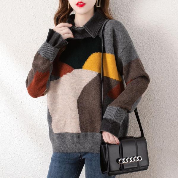women's sweaters 21786 film cowboy blue mosaic color matching pullovers. 65, White;black
women's sweaters 21786 film cowboy blue mosaic color matching pullovers. 65, White;black