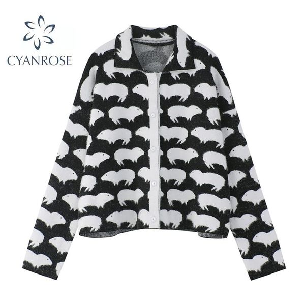 women's knits & tees 2021 autumn ctue sweater fashion chic women cartoon pattern v neck knitted button up cardigan korean style femme c, White
women's knits & tees 2021 autumn ctue sweater fashion chic women cartoon pattern v neck knitted button up cardigan korean style femme c, White