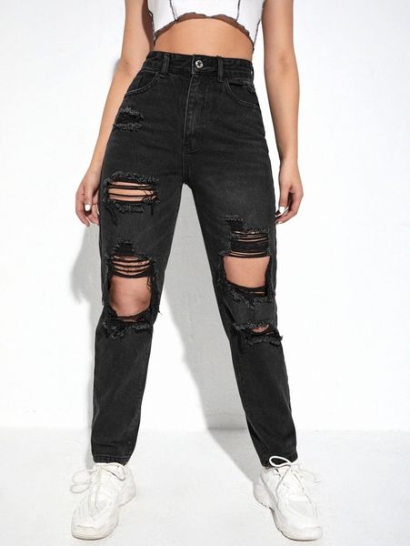 high waist straight leg ripped jeans a7zf#, Blue
high waist straight leg ripped jeans a7zf#, Blue