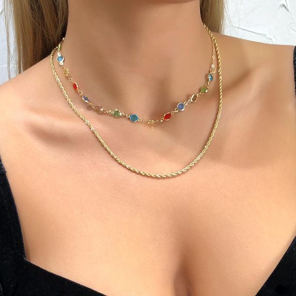 chains fashion ins style light luxury women's necklace double alloy inlaid color rhinestone chain party gift, Silver
chains fashion ins style light luxury women's necklace double alloy inlaid color rhinestone chain party gift, Silver