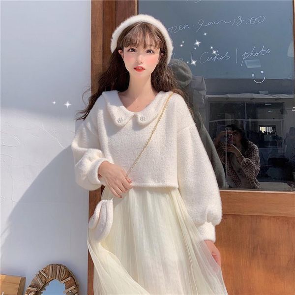 korean long party women clothes peter pan collar knitted pullover mesh pleated sweet elegant 2 piece swing e, Black;gray
korean long party women clothes peter pan collar knitted pullover mesh pleated sweet elegant 2 piece swing e, Black;gray