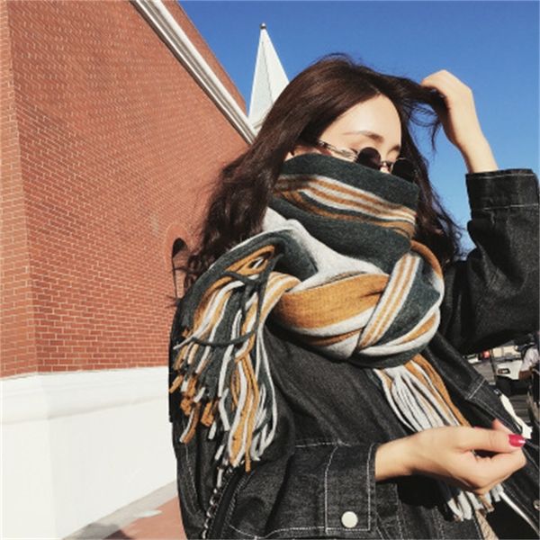 autumn and winter korean fashion stripe color matching scarf imitation cashmere wool tassel warm shawl, Blue;gray
autumn and winter korean fashion stripe color matching scarf imitation cashmere wool tassel warm shawl, Blue;gray