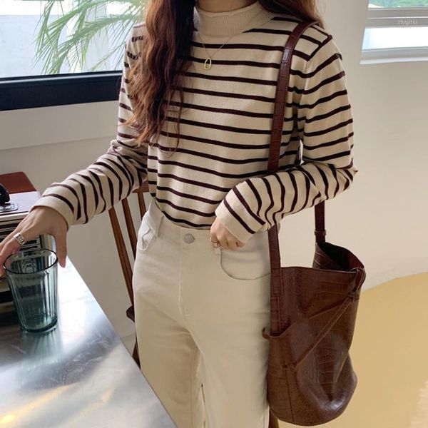 women's sweaters 2021 autumn chic thin sweater women vintage ruffled collar hit color striped knitted pullovers female all match basic, White;black
women's sweaters 2021 autumn chic thin sweater women vintage ruffled collar hit color striped knitted pullovers female all match basic, White;black