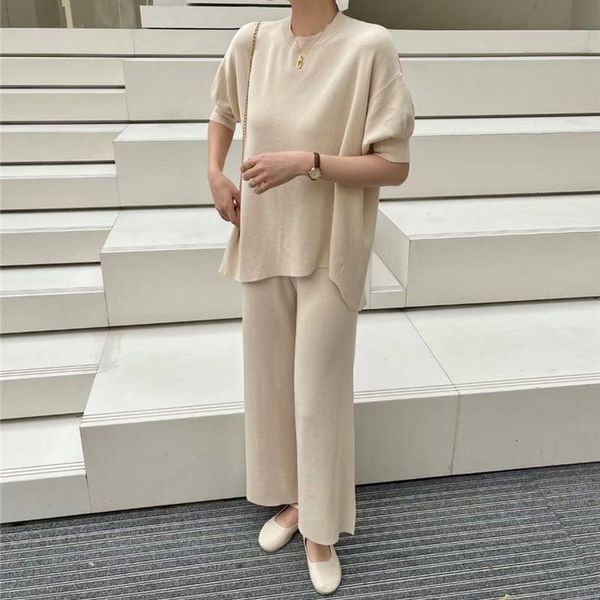 women's two piece pants women elegant knitted sets spring summer irregular loose pullover sweater wide-leg suit woman tracksuits, White
women's two piece pants women elegant knitted sets spring summer irregular loose pullover sweater wide-leg suit woman tracksuits, White
