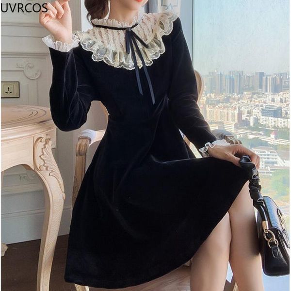 casual dresses japanese style kawaii midi dress women black elegant office female sweet lace ruffle edge collar slim fairy party, Black;gray
casual dresses japanese style kawaii midi dress women black elegant office female sweet lace ruffle edge collar slim fairy party, Black;gray