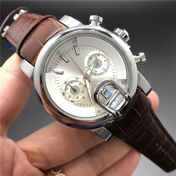 men's automatic quartz stainless steel watch 40mm sliding clasp dual dial full functional leather watches, Slivery;brown
men's automatic quartz stainless steel watch 40mm sliding clasp dual dial full functional leather watches, Slivery;brown