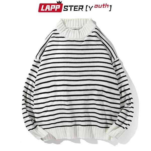 men korean fall striped sweater mens colorful pullover streetwear sweaters couple black oversized clothes 210420, White;black
men korean fall striped sweater mens colorful pullover streetwear sweaters couple black oversized clothes 210420, White;black