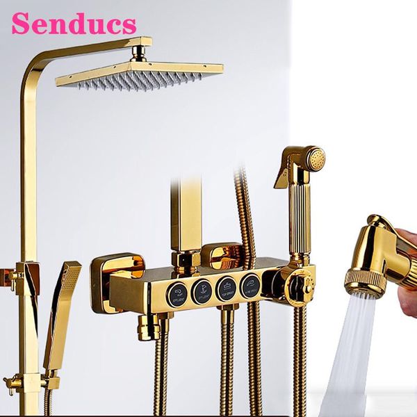 gold bath shower set senducs square rainfall head solid brass bathtub mixer faucet thermostatic system bathroom sets
gold bath shower set senducs square rainfall head solid brass bathtub mixer faucet thermostatic system bathroom sets
