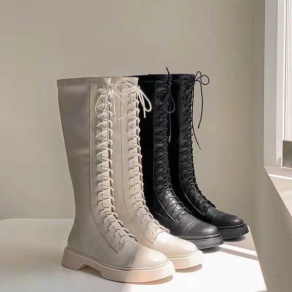 boots european and american 2021 autumn winter lace-up knight below the knee soft leather, Black 
boots european and american 2021 autumn winter lace-up knight below the knee soft leather, Black