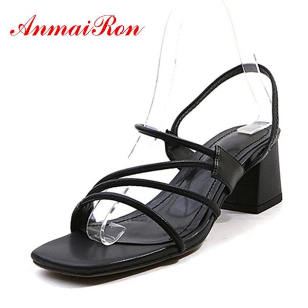 sandals summer fashion causal shoes women med heels size34-39 sqaure toe open thick beige black cr230