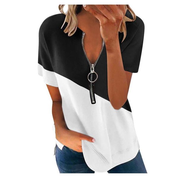 women's blouses & shirts fashion contrast color print short sleeves casual streetwear v neck zipper womens and blouse leisure blusas k, White
women's blouses & shirts fashion contrast color print short sleeves casual streetwear v neck zipper womens and blouse leisure blusas k, White