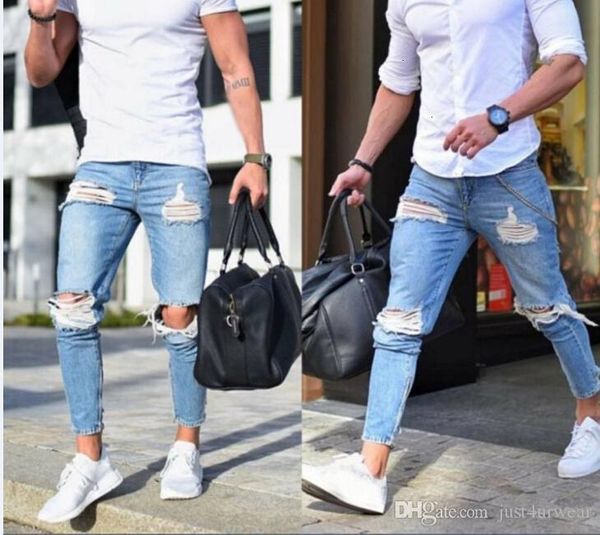 mens ripped jeans washed long trousers denim pencil pants biker fashion slim hole jeans streetwear distressed male jeans pants_yw_rw, Blue
mens ripped jeans washed long trousers denim pencil pants biker fashion slim hole jeans streetwear distressed male jeans pants_yw_rw, Blue