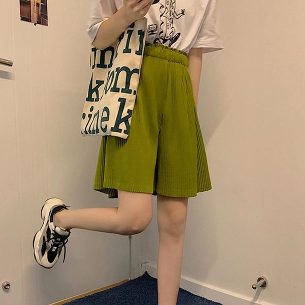 women's shorts lucyever 2021 casual elasticity pleated short pants women summer solid color wigh leg woman loose high waist, White;black
women's shorts lucyever 2021 casual elasticity pleated short pants women summer solid color wigh leg woman loose high waist, White;black