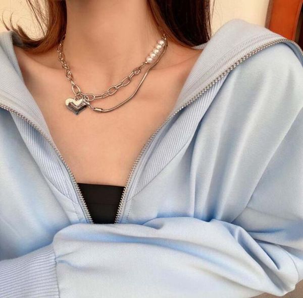 chains double-layer pearl chain heart-shaped pendant necklace cold wind metal love chic women summer vintage thick neck, Silver
chains double-layer pearl chain heart-shaped pendant necklace cold wind metal love chic women summer vintage thick neck, Silver