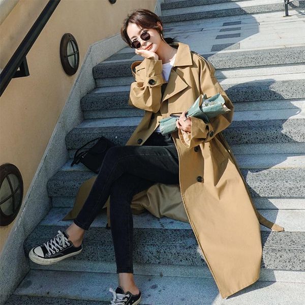 women's trench coats windbreaker middle and long knee temperament british style 2021 spring autumn korean loose thin double, Tan;black
women's trench coats windbreaker middle and long knee temperament british style 2021 spring autumn korean loose thin double, Tan;black
