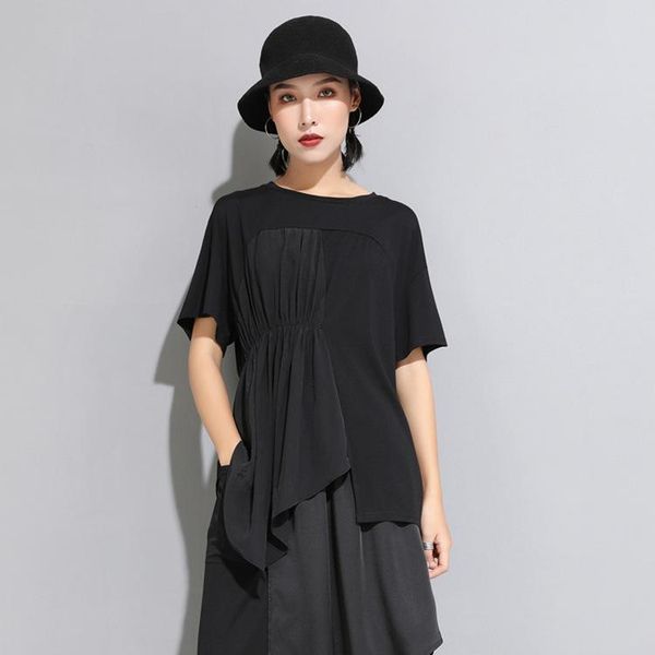 women's t-shirt asymsay 2021 summer black personality irregular tshirt patchwork pleated short sleeve o-neck al1461, White
women's t-shirt asymsay 2021 summer black personality irregular tshirt patchwork pleated short sleeve o-neck al1461, White