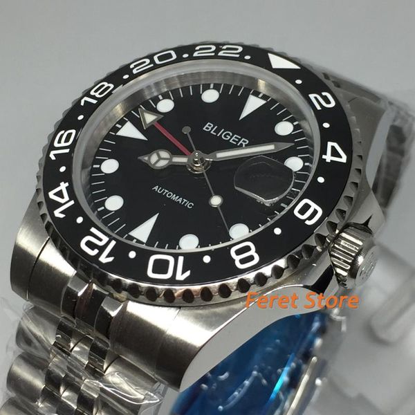 bliger 40mm silver case sapphire glass luminous black dial ceramic bezel red gmt date window waterproof automatic watch wristwatches, Slivery;brown
bliger 40mm silver case sapphire glass luminous black dial ceramic bezel red gmt date window waterproof automatic watch wristwatches, Slivery;brown