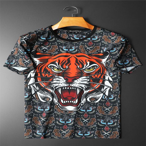 summer youth animal pattern trend round neck casual short-sleeved t-shirt men's printed tiger head cotton all-match bottoming shirt, White;black
summer youth animal pattern trend round neck casual short-sleeved t-shirt men's printed tiger head cotton all-match bottoming shirt, White;black