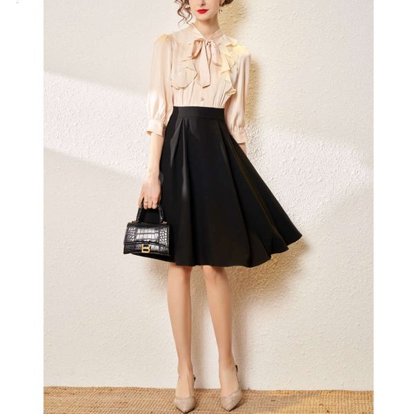 dress dressspring lady style long 5 s ruffle ribbon stitching fake piece, Black;gray
dress dressspring lady style long 5 s ruffle ribbon stitching fake piece, Black;gray