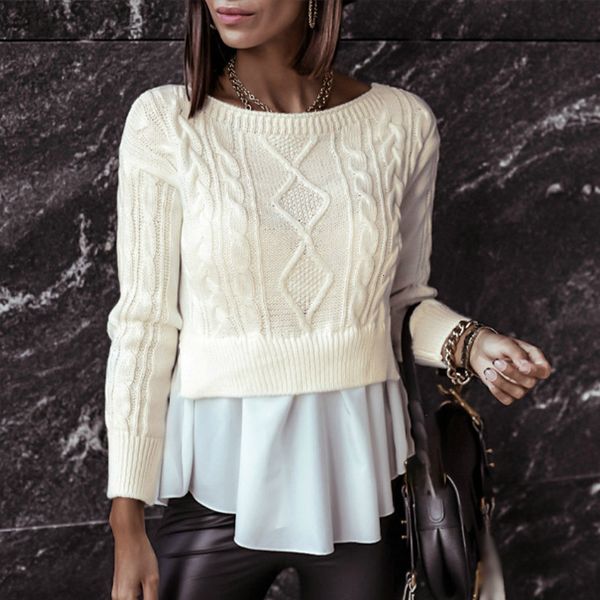 women's sweaters sweater ruffles twist patchwork knitting o-neck long sleeve knitted female pullover- 2021 spring ladies clothes, White;black
women's sweaters sweater ruffles twist patchwork knitting o-neck long sleeve knitted female pullover- 2021 spring ladies clothes, White;black