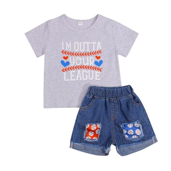 clothing sets 2pcs little girls outfit toddlers round collar short sleeve letter heart baseball printing splicing ripped denim shorts, White
clothing sets 2pcs little girls outfit toddlers round collar short sleeve letter heart baseball printing splicing ripped denim shorts, White