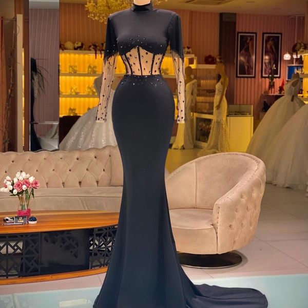 high collar mermaid evening dress sheer hollow out prom gowns long sleeve crystal second reception dresses customise, Black;red
high collar mermaid evening dress sheer hollow out prom gowns long sleeve crystal second reception dresses customise, Black;red
