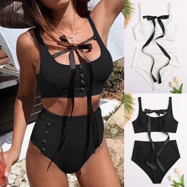 women high waist bikini swimsuit swimwear female bandeau thong brazilian biquini set bathing suit bather women's, White;black
women high waist bikini swimsuit swimwear female bandeau thong brazilian biquini set bathing suit bather women's, White;black