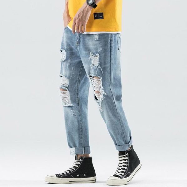 men's jeans men loose denim pants cotton straight hole trouser distressed long fashionable design casual pant ropa de hombre, Blue
men's jeans men loose denim pants cotton straight hole trouser distressed long fashionable design casual pant ropa de hombre, Blue