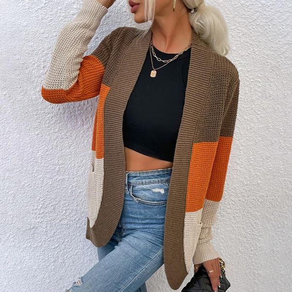 women's knits & tees fashion casual v-neck patchwork long sleeve pocket open stitch contrast color sweater coat cardigan sueters mujer#, White
women's knits & tees fashion casual v-neck patchwork long sleeve pocket open stitch contrast color sweater coat cardigan sueters mujer#, White
