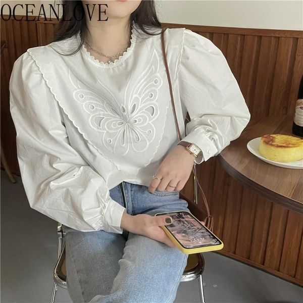 women's blouses & shirts oceanlove korean chic women solid hollow out vintage puff sleeve ropa mujer 2021 ins elegant loose blusas femi, White
women's blouses & shirts oceanlove korean chic women solid hollow out vintage puff sleeve ropa mujer 2021 ins elegant loose blusas femi, White