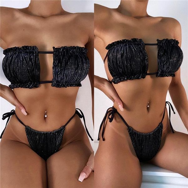 women's swimwear 2021 fashion trend women solid color 2pcs bikini suit hollow drawstring strapless bandage side tie bottoms summer, White;black
women's swimwear 2021 fashion trend women solid color 2pcs bikini suit hollow drawstring strapless bandage side tie bottoms summer, White;black