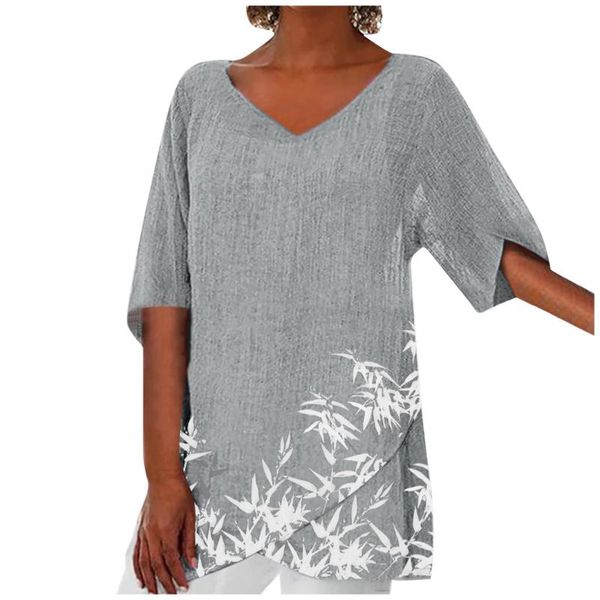 women's blouses & shirts bamboo printed cotton linen women and blouse casual loose v neck short sleeve blusas camisas ladies half chem, White
women's blouses & shirts bamboo printed cotton linen women and blouse casual loose v neck short sleeve blusas camisas ladies half chem, White