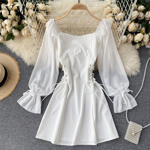 spring autumn retro gothic women dress black white slim waist bandage ruffled puff sleeve korean vestidos, Black;gray
spring autumn retro gothic women dress black white slim waist bandage ruffled puff sleeve korean vestidos, Black;gray