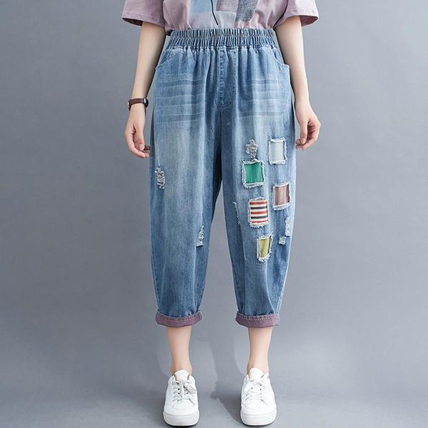 women's jeans women calf-length casual ripped 2021 simple style elastic waist summer thin female denim harem pants scratched washed, Blue
women's jeans women calf-length casual ripped 2021 simple style elastic waist summer thin female denim harem pants scratched washed, Blue