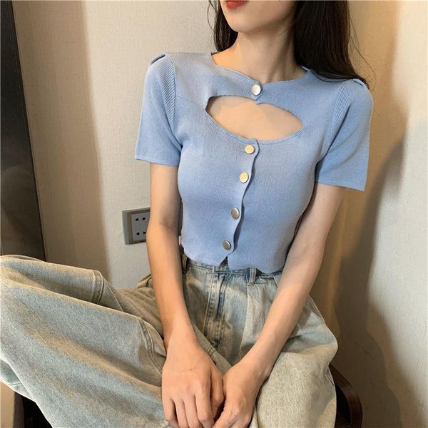 korean fashion hollow out short sleeve tees women summer sweet solid petite knitted cute slim button skinny t-shirt female women's, White
korean fashion hollow out short sleeve tees women summer sweet solid petite knitted cute slim button skinny t-shirt female women's, White