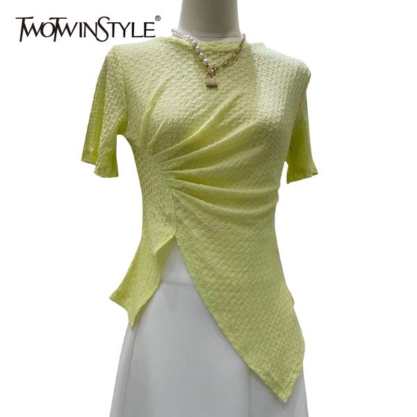 twowinsyle yellow asymmetrical shirt for women o neck short sleeve ruched slim casual shirts female clothes summer fashion 210524, White
twowinsyle yellow asymmetrical shirt for women o neck short sleeve ruched slim casual shirts female clothes summer fashion 210524, White