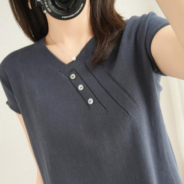 knit women tshirt cotton blend short sleeves pullover vneck stylish casual female summer tshirts button drawstring women's t-shirt, White
knit women tshirt cotton blend short sleeves pullover vneck stylish casual female summer tshirts button drawstring women's t-shirt, White