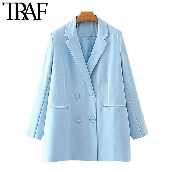 traf women fashion office wear double breasted blazers coat vintage long sleeve pockets female outerwear chic 211006, White;black
traf women fashion office wear double breasted blazers coat vintage long sleeve pockets female outerwear chic 211006, White;black