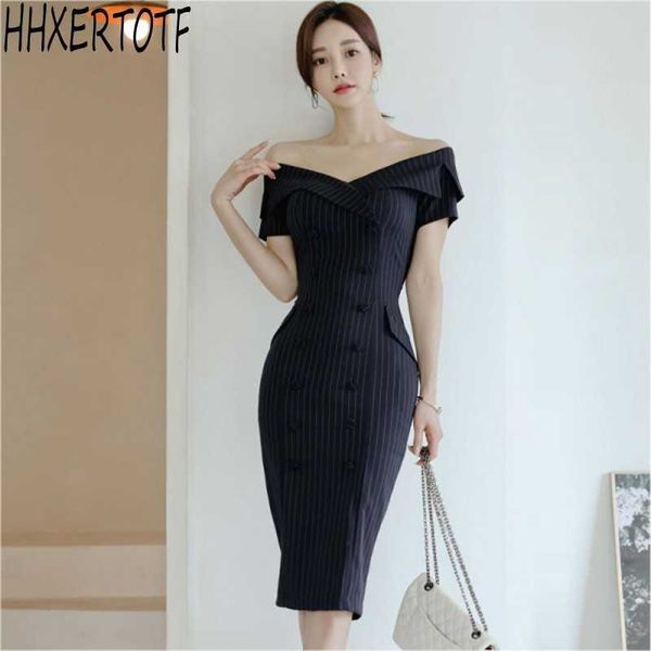 summer slash neck striped short sleeve double-breasted striped hip professional dress 210531, Black;gray
summer slash neck striped short sleeve double-breasted striped hip professional dress 210531, Black;gray