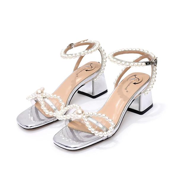pearl sandals women's summer 2021 thick heel mid fairy style one line fashion net red silver high heels, Black
pearl sandals women's summer 2021 thick heel mid fairy style one line fashion net red silver high heels, Black