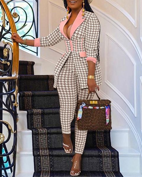 women's two piece pants houndstooth patchwork temperament suit office ladies long-sleeved jacket pencil elegant two-piece work uniform, White
women's two piece pants houndstooth patchwork temperament suit office ladies long-sleeved jacket pencil elegant two-piece work uniform, White
