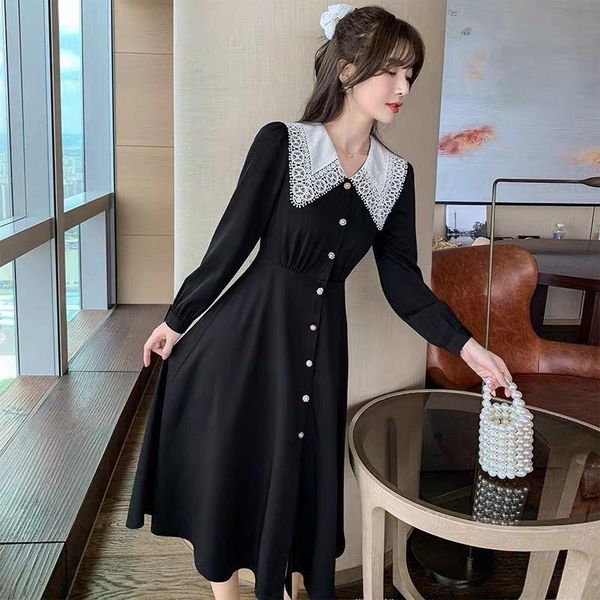 casual dresses lace collar black dress women 2021 autumn elegant lady puff long sleeve slim waist front buttons lapel super fairy female, Black;gray
casual dresses lace collar black dress women 2021 autumn elegant lady puff long sleeve slim waist front buttons lapel super fairy female, Black;gray