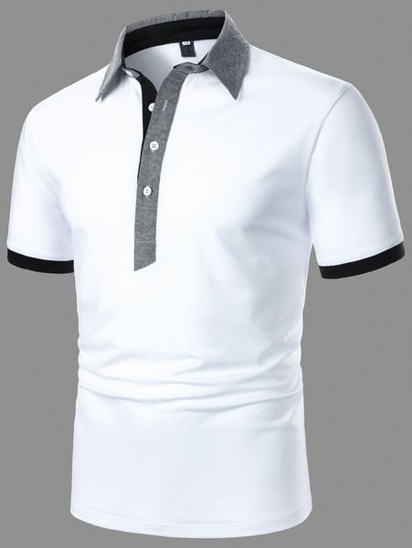 men contrast collar polo shirt u8fz#, White;black
men contrast collar polo shirt u8fz#, White;black