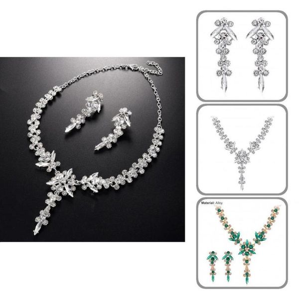 earrings & necklace lady 1 set stylish electroplating green rhinestone lightweight bridal flower for prom, Silver
earrings & necklace lady 1 set stylish electroplating green rhinestone lightweight bridal flower for prom, Silver