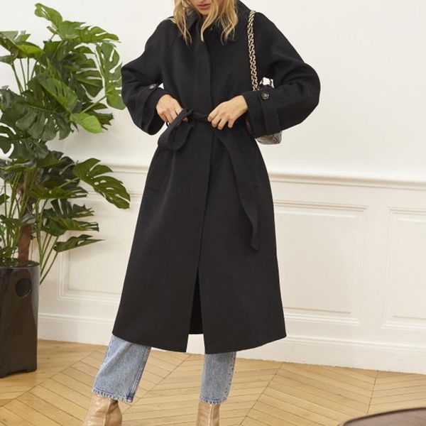 women woolen coat long sleeve turn-down collar single breasted lady autumn winter women's wool & blends, Black
women woolen coat long sleeve turn-down collar single breasted lady autumn winter women's wool & blends, Black