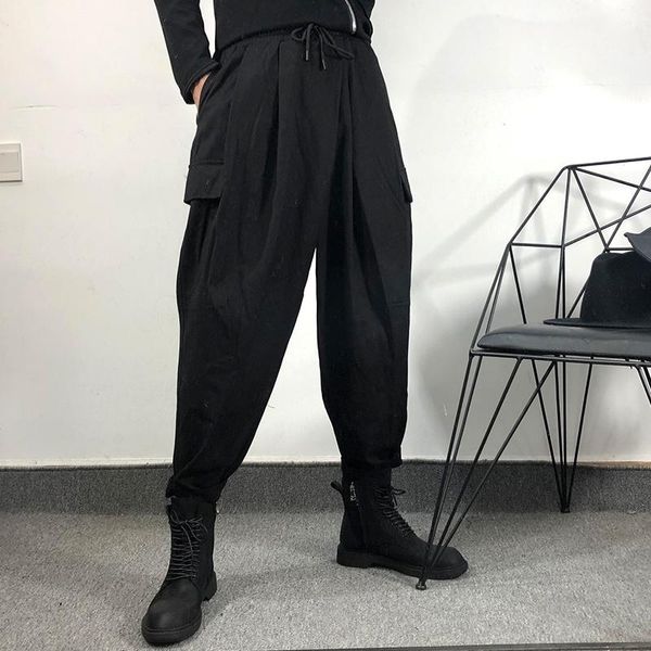 men's pants spring and autumn men's solid color elastic waist multi-pocket design micro haren loose cargo radish, Black
men's pants spring and autumn men's solid color elastic waist multi-pocket design micro haren loose cargo radish, Black