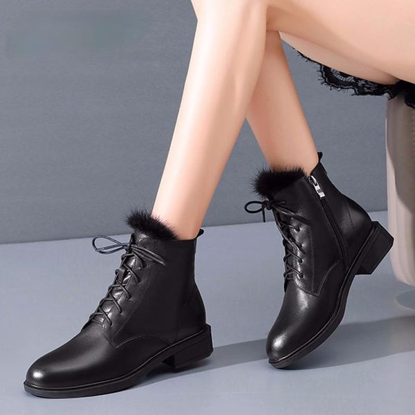 women's boots winter genuine leather warm wool fur snow tooling short fashion non-slip women, Black
women's boots winter genuine leather warm wool fur snow tooling short fashion non-slip women, Black