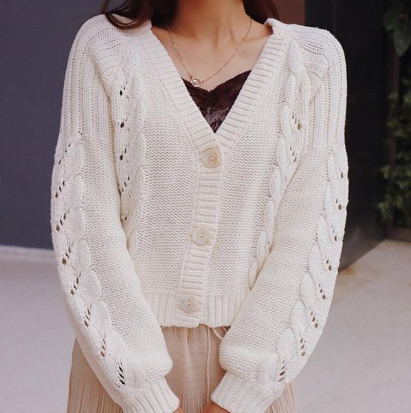 women's knits & tees 2021 autumn and winter women clothing hollow out sweater cardigans twist batwing sleeve v-neck cardigan, White
women's knits & tees 2021 autumn and winter women clothing hollow out sweater cardigans twist batwing sleeve v-neck cardigan, White