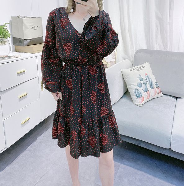 dress women's heart printed mini dresses v-neck ruffles two-piece set long sleeve buttons female dress, Black;gray
dress women's heart printed mini dresses v-neck ruffles two-piece set long sleeve buttons female dress, Black;gray